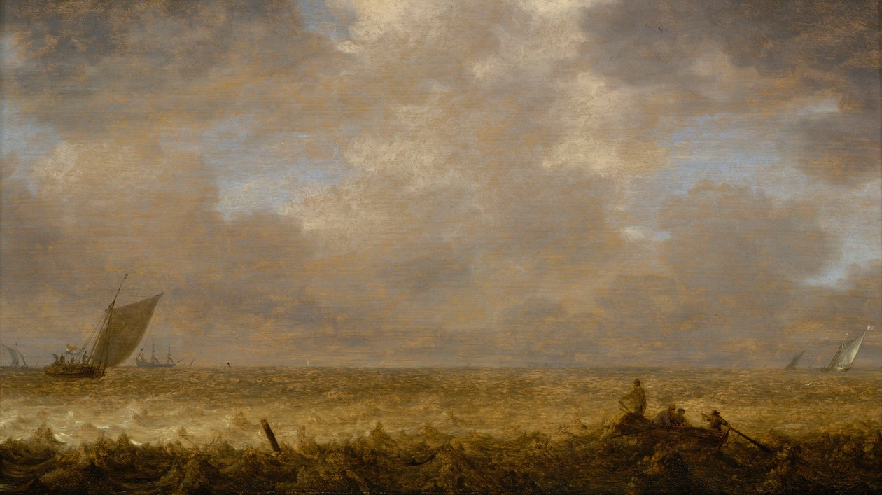 Et lavvandet hav med fiskerbåde, ca. 1640 (olie på panel) af Pieter the Elder Mulier