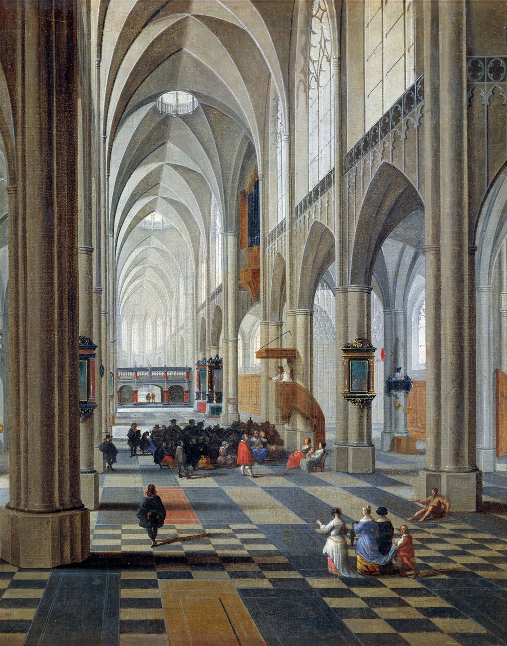 Interiør af Antwerpen katedral af Peeter Neefs Elder (ca 1578-mellem 1656 og 1661), detaljer af Pieter the Elder Neefs