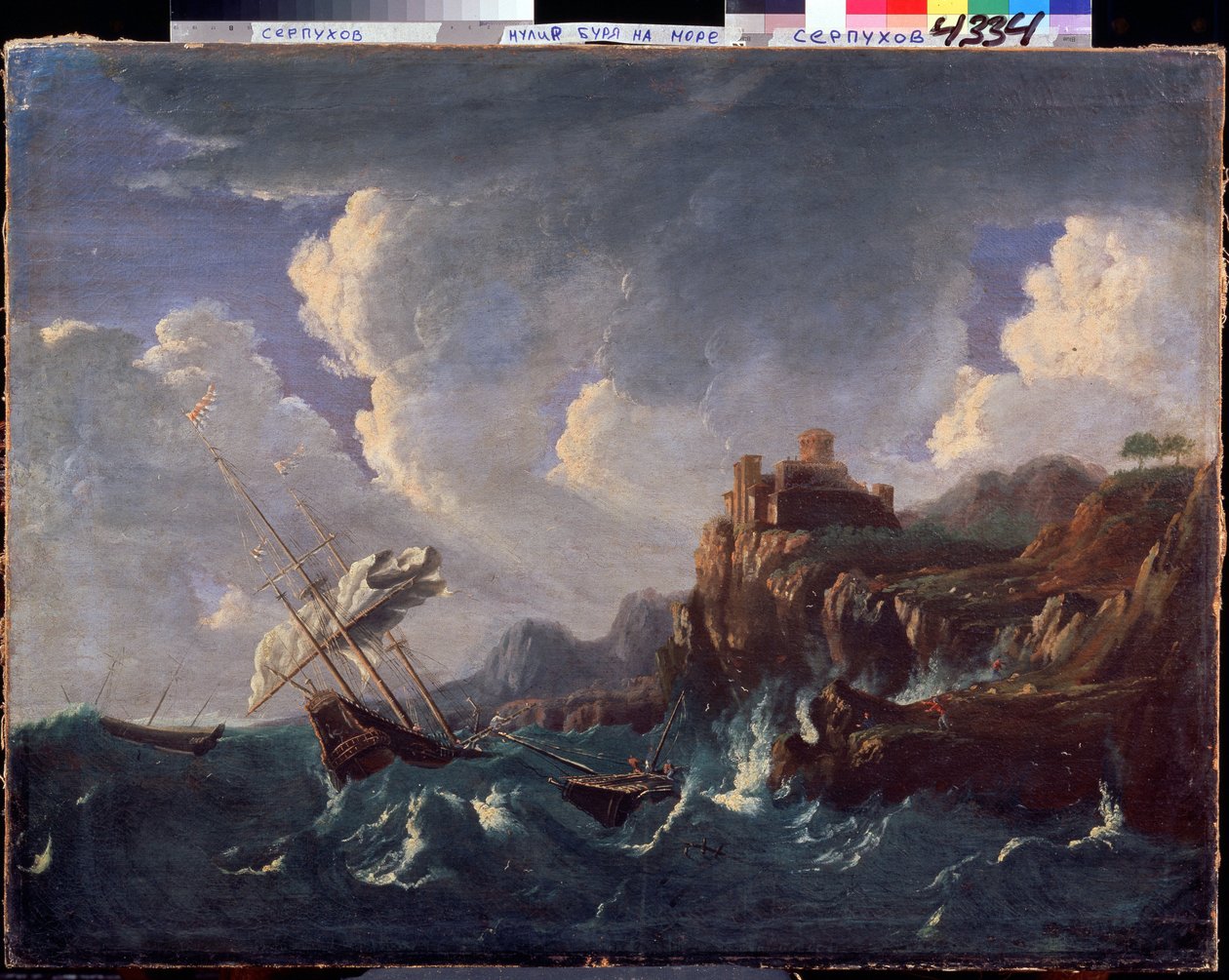 Stormfuldt hav. Stormfuldt hav. Maleri af Pieter Mulier II den Yngre (eller Pietro Mulieribus eller Pietro Cavaliere Tempesta) (1637-1701). Hollandsk kunst, barokstil. Olie på lærred. Statens museum for historie og kunst, Serpukhov (Serpukhov). af Pieter the Younger Mulier