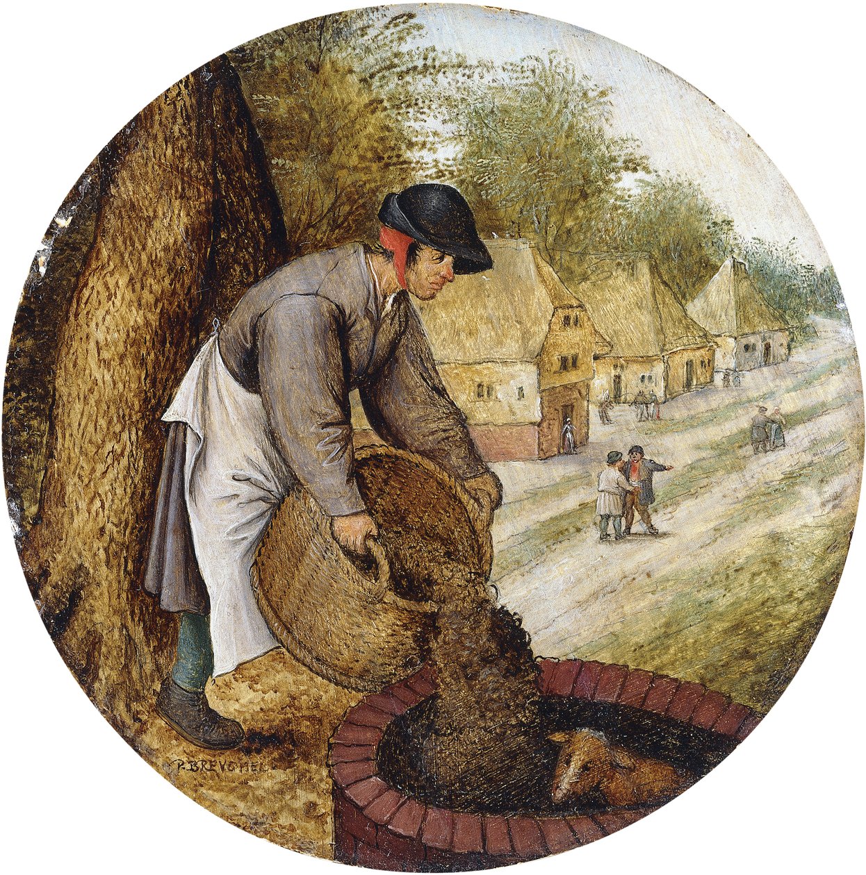 Et ordsprog - At fylde brønden op, efter at kalven er druknet, af Pieter Brueghel the Younger