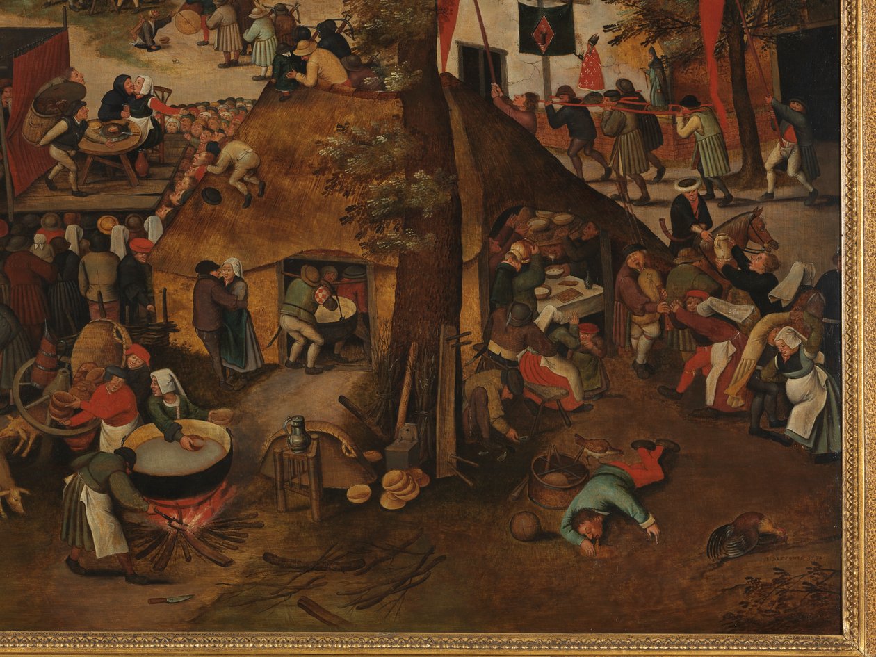 En landsbyfestival med en teaterforestilling og en procession til ære for St. Hubert og St. Anthony af Pieter Brueghel the Younger