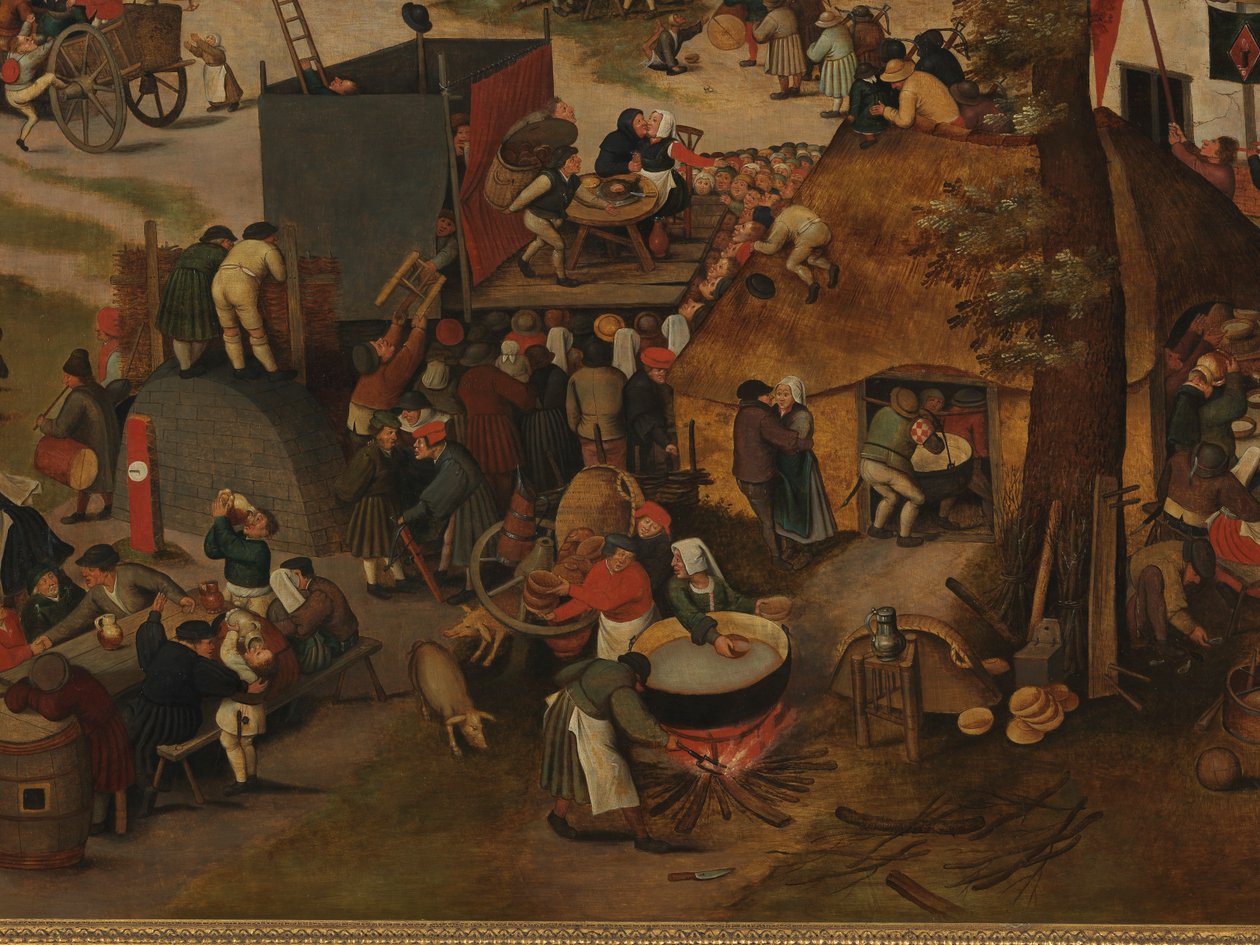 En landsbyfestival med en teaterforestilling og en procession til ære for St. Hubert og St. Anthony af Pieter Brueghel the Younger