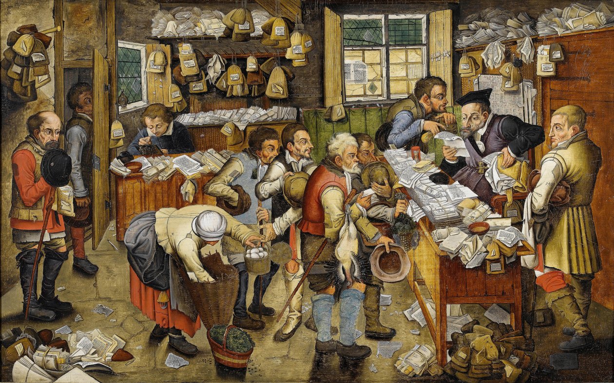 Le Payment de la dime - The Payment of the Tithes (kendt som Village Lawyer) - Maleri af Pieter Brueghel den Yngre (Le jeune ou Brueghel d