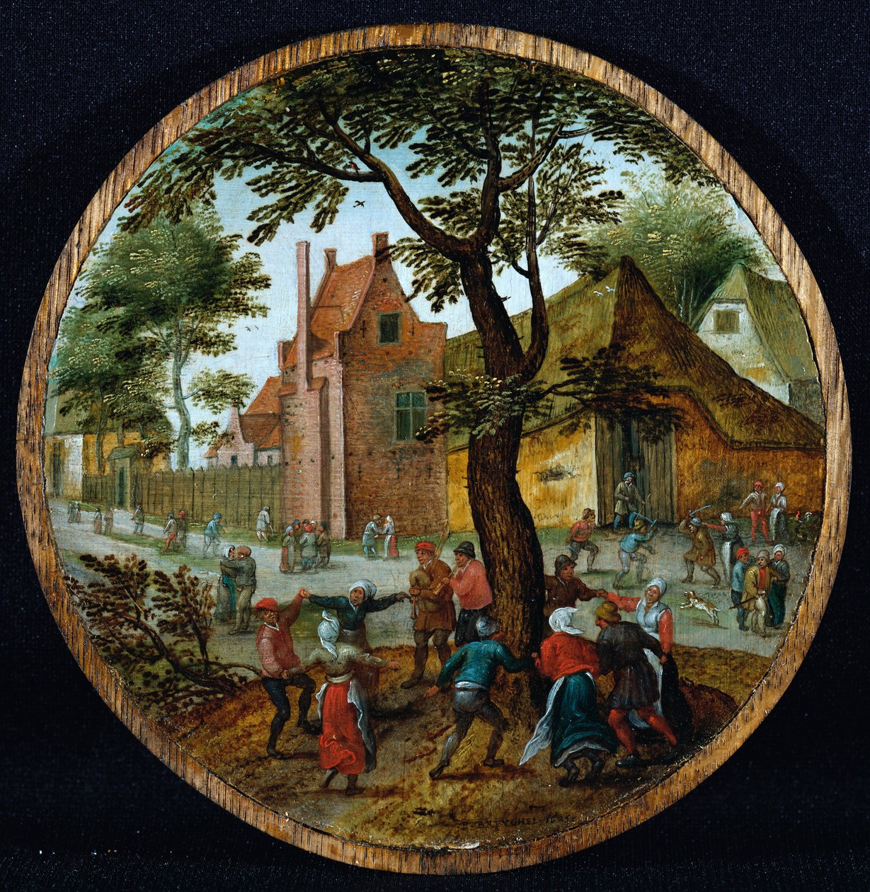 Bønder danser om et træ i en landsbygade, 1625 af Pieter Brueghel the Younger