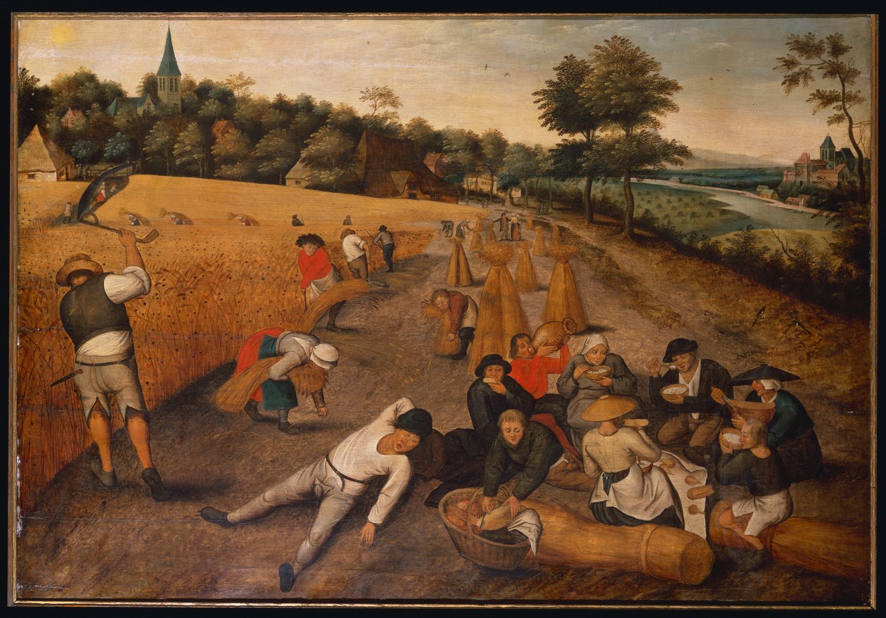 Sommer: Høstmaskiner, der arbejder og spiser på en kornmark, 1624 af Pieter Brueghel the Younger