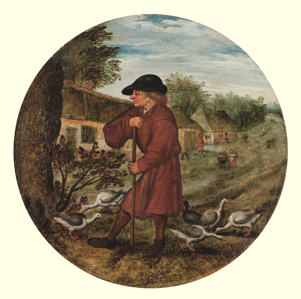 Gåsehyrden, eller "Hvem ved, hvorfor gæssene går barfodet?" (olie på panel) af Pieter the Younger Brueghel
