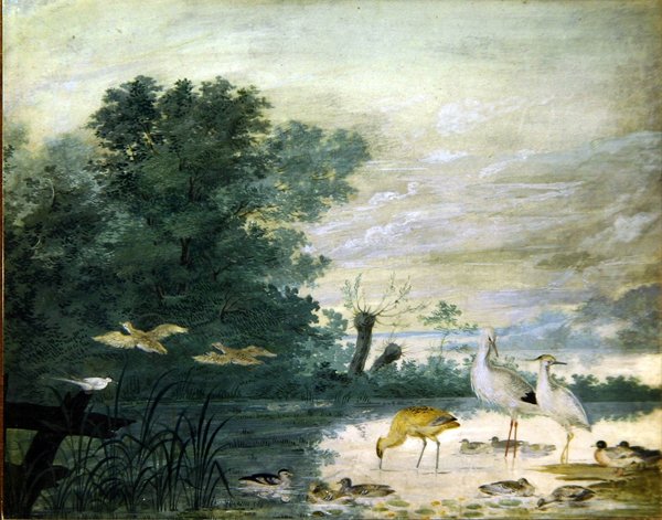Eksotiske fugle i et malerisk landskab af Pieter the Younger Holsteyn
