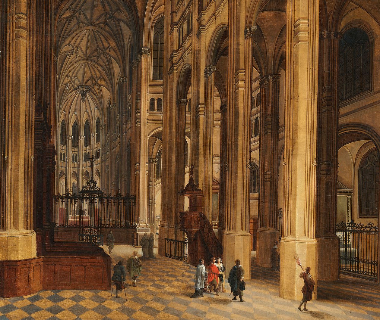 Kirkeinteriør (Udsigt til koret i St. Eustache, Paris) (olie på træ) af Pieter the Younger Neeffs