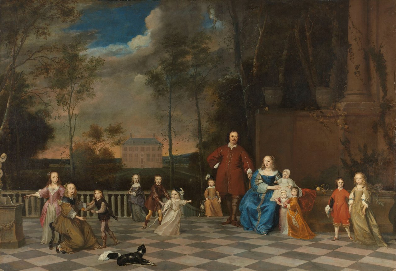 Amsterdam-købmanden Jeremias van Collen (1619-1707) med sin kone og deres tolv børn af Pieter van Anraedt