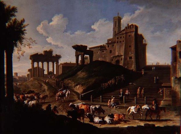 Capriccio udsigt over Campo Vacchino af Pieter van Bloemen