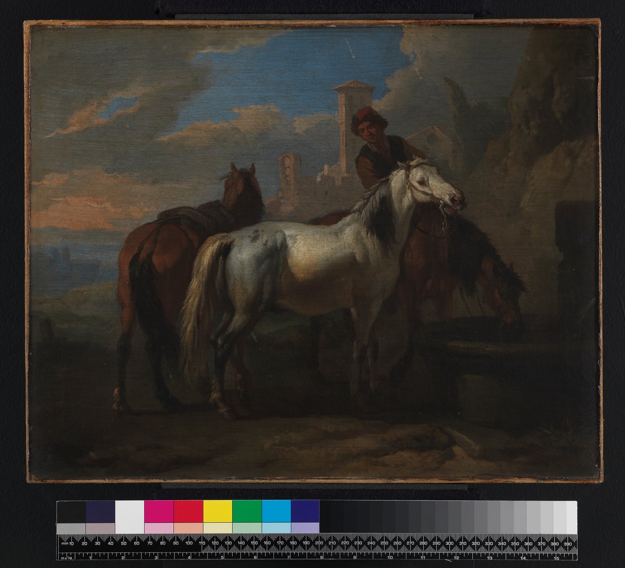 Heste, der drikker ved et springvand, før 1720 af Pieter van Bloemen