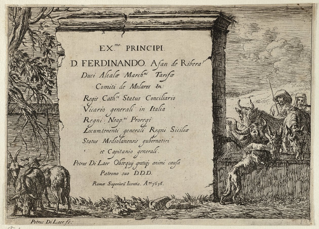Tyr, ko, hest og æsel ved et springvand af Pieter van Laer