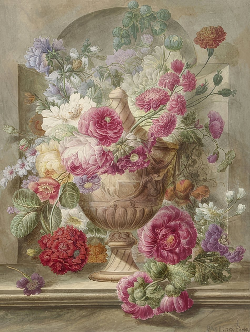 Vase med blomster af Pieter van Loo