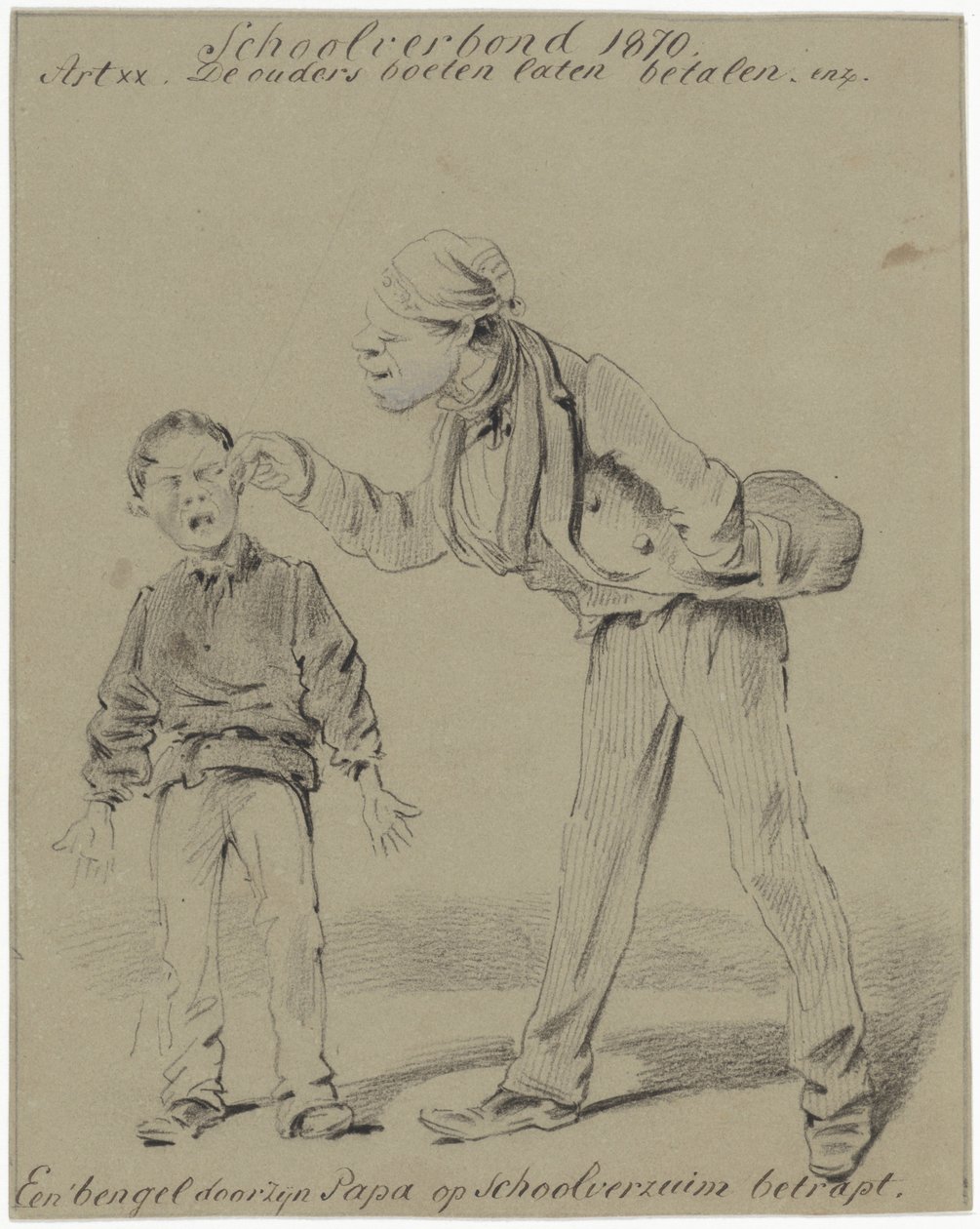Far og søn En slyngel fangede skolefravær af sin far (titel på objekt) af Pieter van Loon