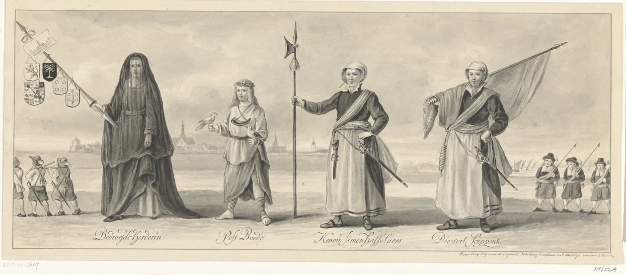 Procession af Retorikerkammeret i Haarlem ved markeringen af ​​Haarlems belejring, ca. 1660 af Pieter van Looy (signed by artist)