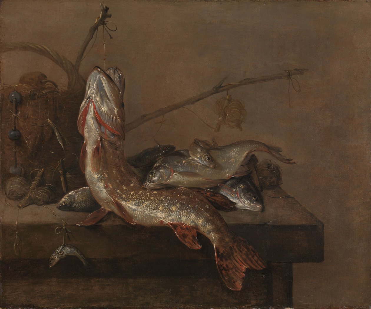 Stilleben med fisk af Pieter van Noort