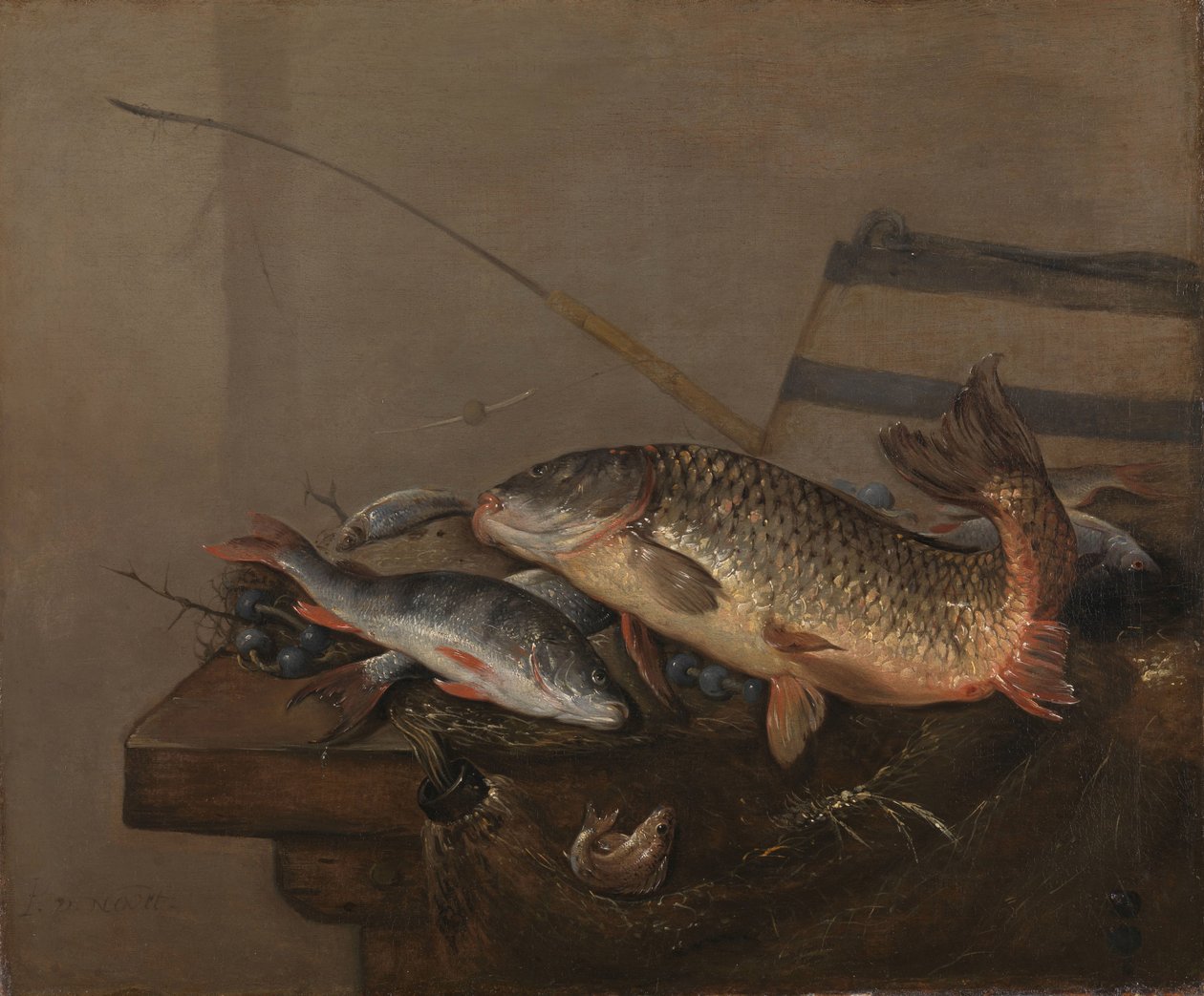 Stilleben med fisk af Pieter van Noort