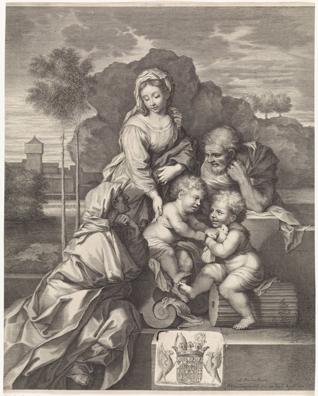 Hellig familie med Elizabeth og Johannes Døberen af Pieter van Schuppen