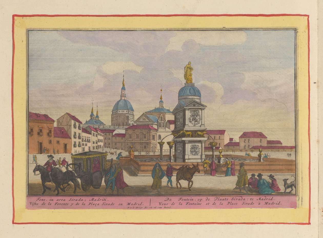 Springvand på Sivada-pladsen i Madrid Springvandet, på Place Sirada (titel på objekt) Theatrum Hispaniae (...) (serietitel) af Pieter van den Berge