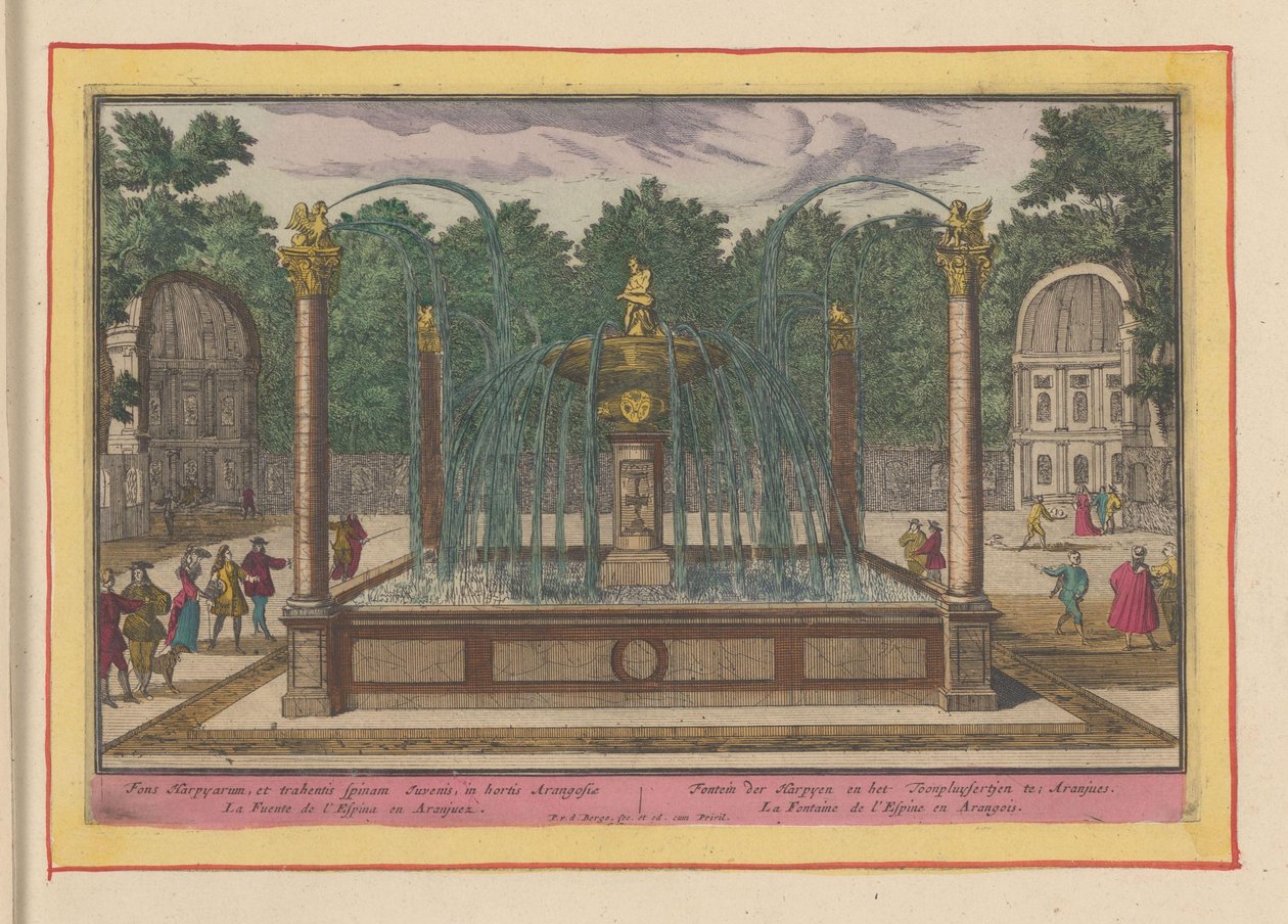 Fontæne af torneekstrakten i haven ved det kongelige palads i Aranjuez Fountain of the Harpyen og Toonpluysertjen i Aranjues (titel på objektet) Theatrum Hispaniae (...) (serietitel) af Pieter van den Berge