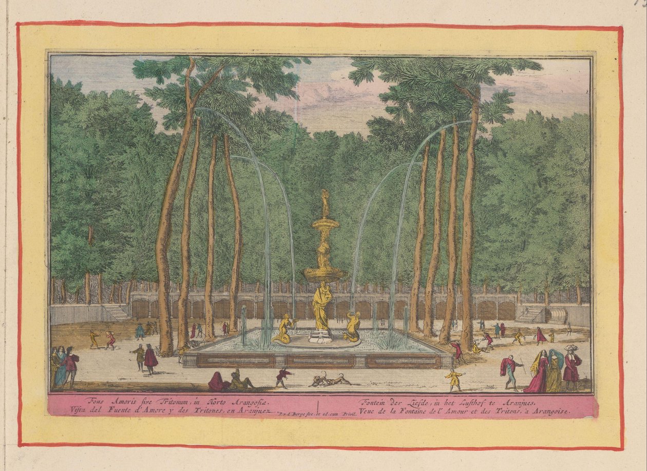 Kærlighedens springvand i Aranjuez Kærlighedens springvand, i Lusthof i Aranjues / Fons Amoris sive Tritonum, i Horto Arangosiae (titel på objektet) Theatrum Hispaniae (...) (serietitel) af Pieter van den Berge