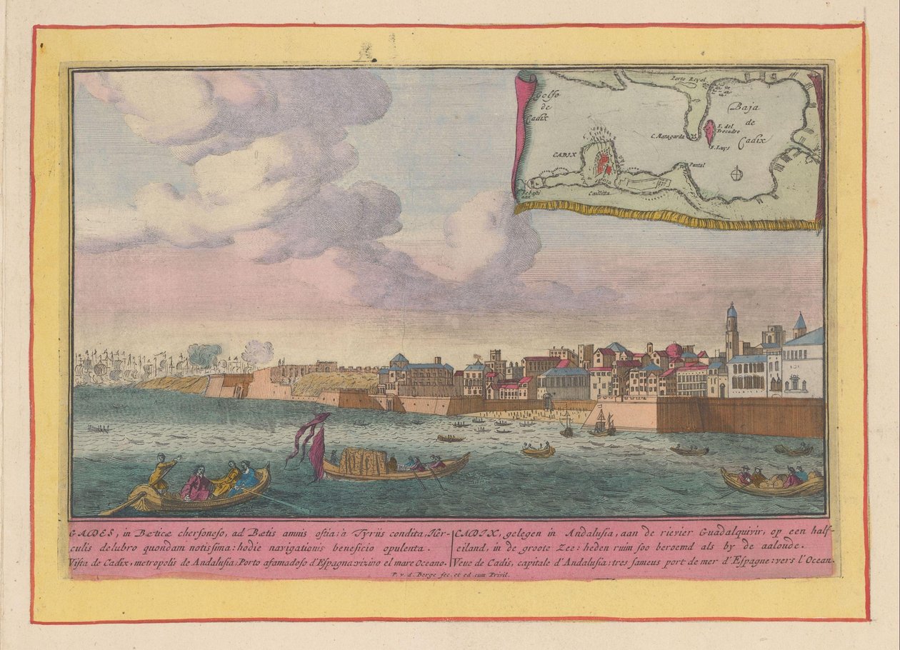 Udsigt over Cadiz Cadix, beliggende i Andalusien, ved floden Guadalquivir, på en halv ø (...) (titel på objektet) Theatrum Hispaniae (...) (serietitel) af Pieter van den Berge