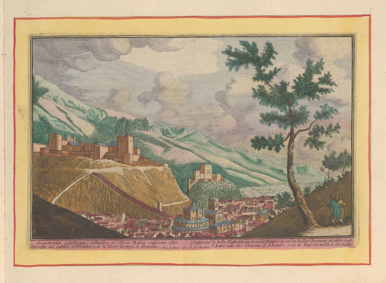 Udsigt over Granada og bygningerne i Alhambra Gesigt af de to slotte Granade, Alhambre og van den Rooden Tooren; fra en anden side (titel på objekt) Theatrum Hispaniae (...) (serietitel) af Pieter van den Berge