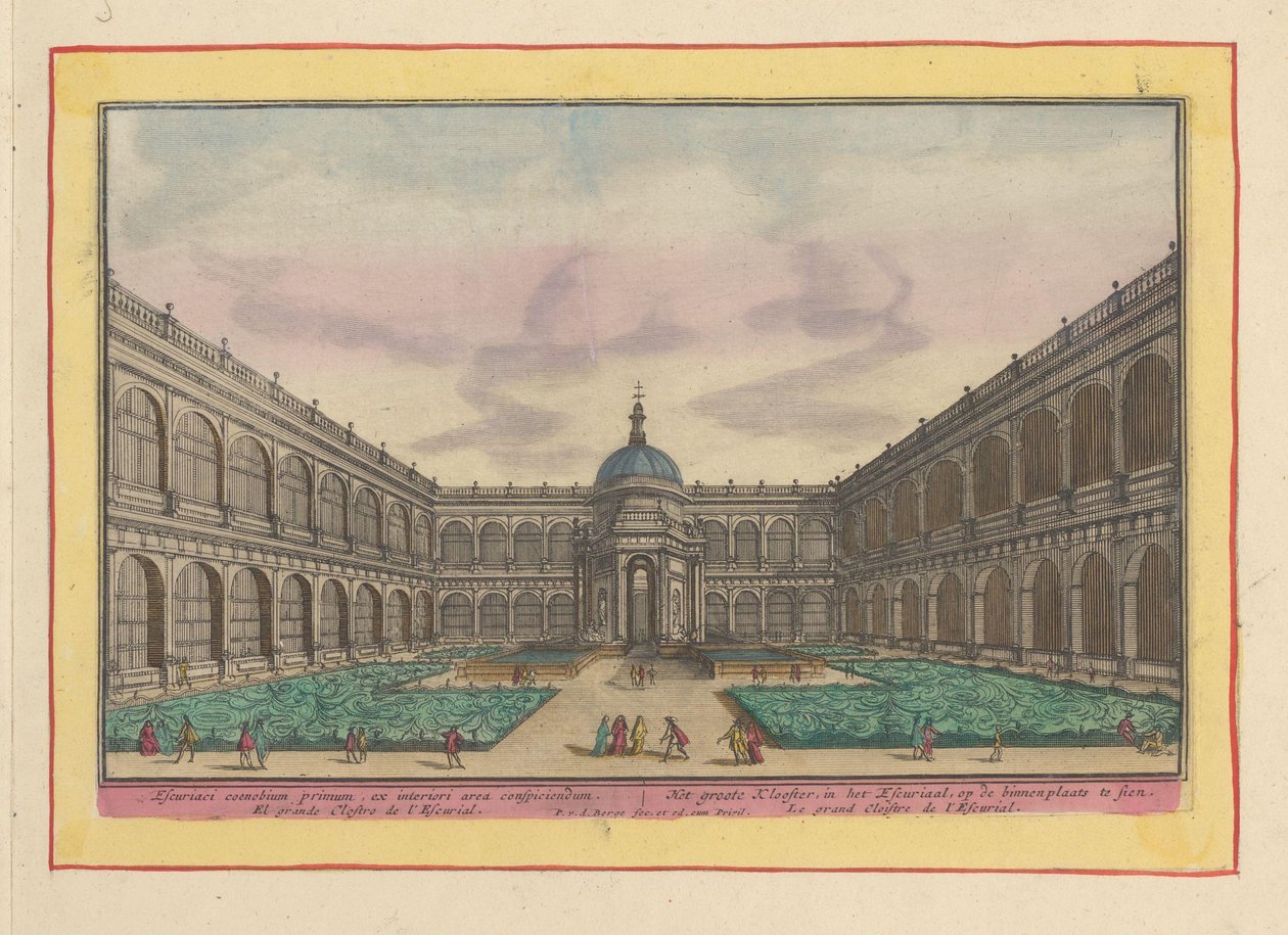 Udsigt over gården til det store kloster i Escorial Det Store Kloster, i Escurial, ses i gården (titel på objektet) Theatrum Hispaniae (...) (serietitel) af Pieter van den Berge