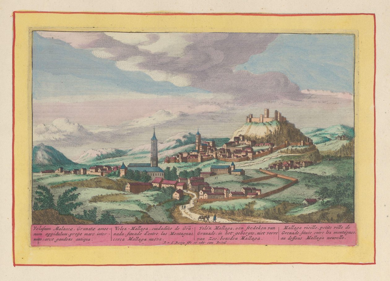 Udsigt over stedet Vélez-Málaga i Andalusien Vélez Mallaga, en by Granade, i bjergene, ikke langt fra havet, under Mallaga (titel på objektet) Theatrum Hispaniae (...) (serietitel) af Pieter van den Berge