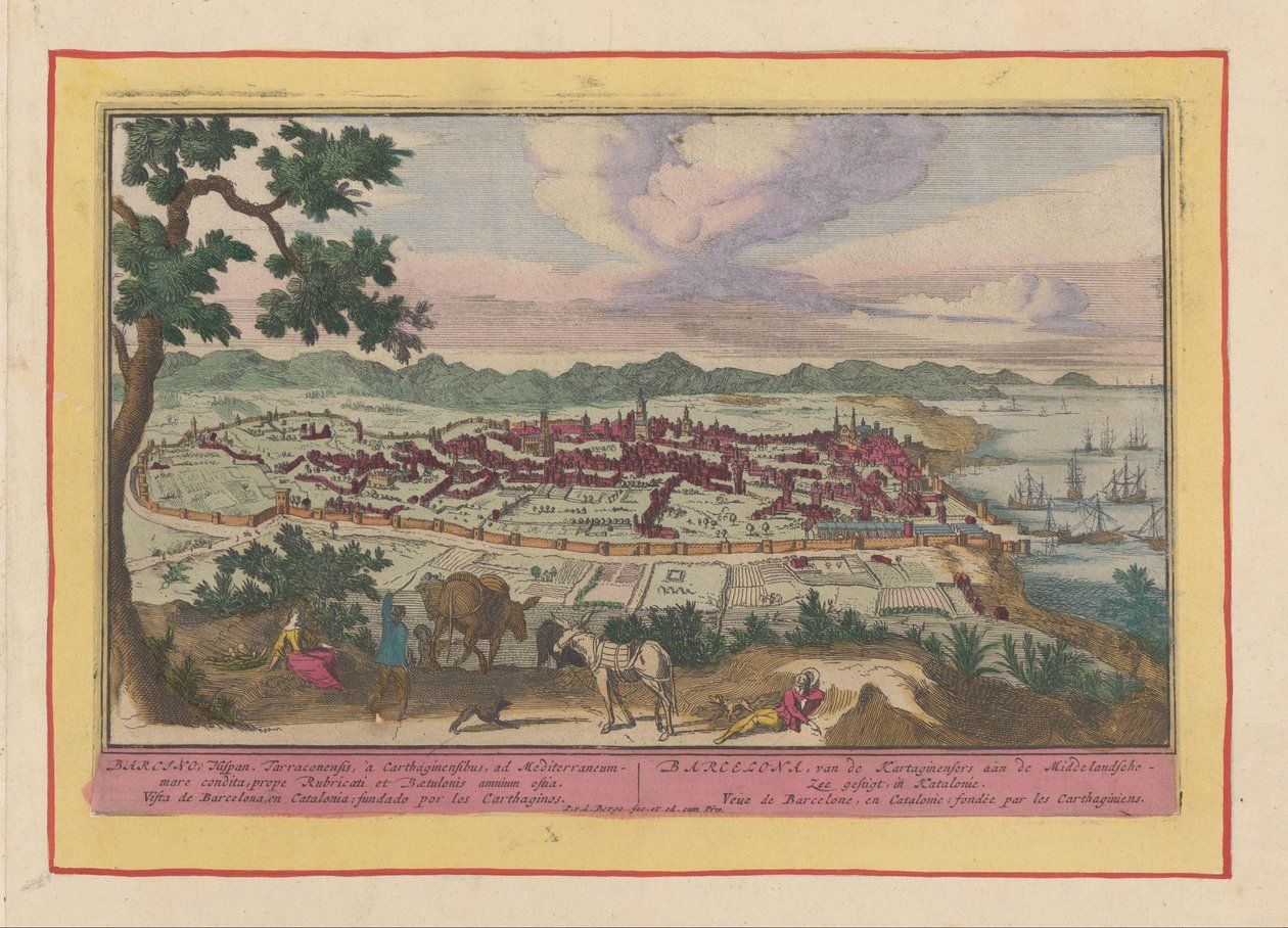 Udsigt over byen Barcelona Barcelona, ​​​​stiftet af Kartaginenserne ved Middelhavet, i Catalonien (...) (titel på objektet) Theatrum Hispaniae (...) (serietitel) af Pieter van den Berge
