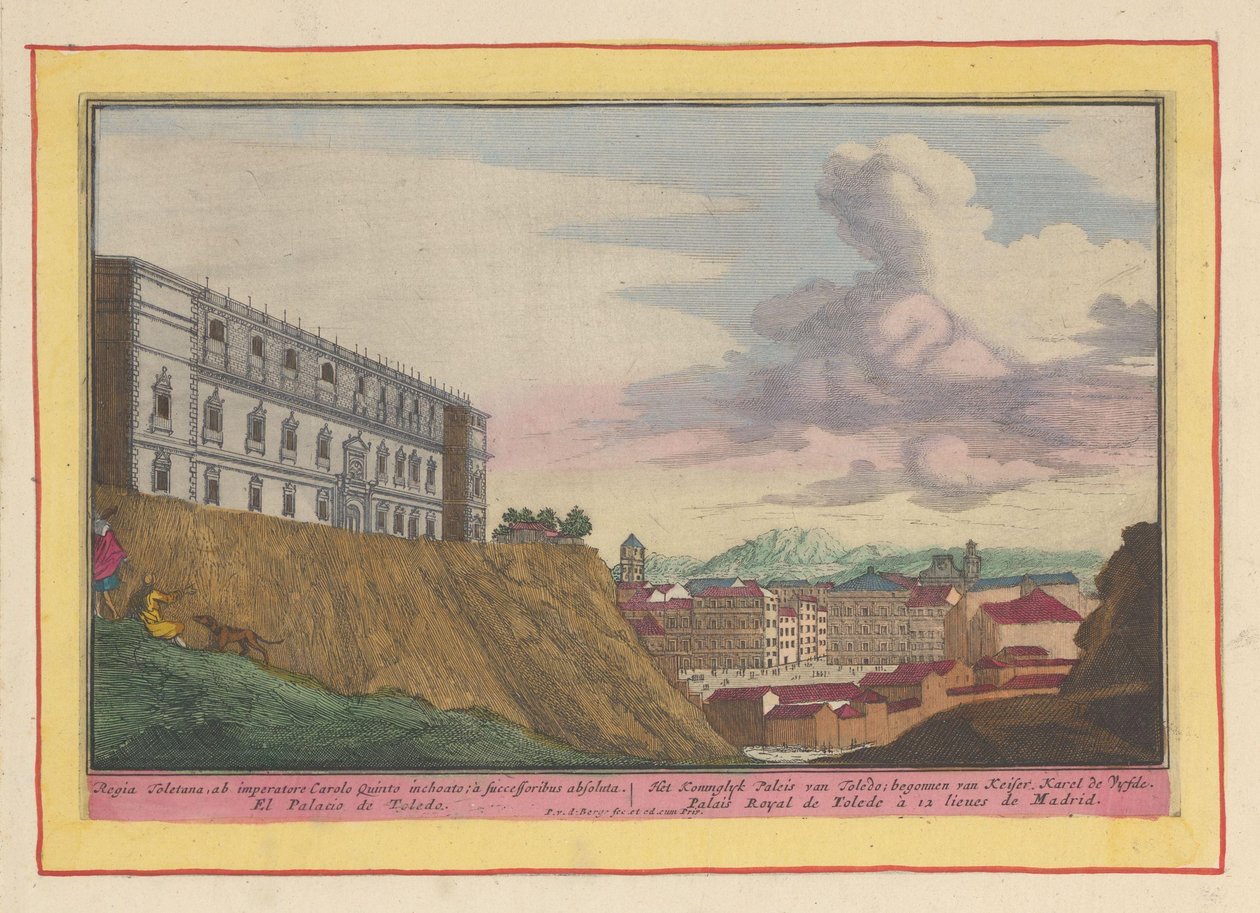 Udsigt over Alcázar i Toledo og byen Det kongelige palads i Toledo; startet af Keizer Karel de Vyfde (titel på objekt) Theatrum Hispaniae (...) (serietitel) af Pieter van den Berge