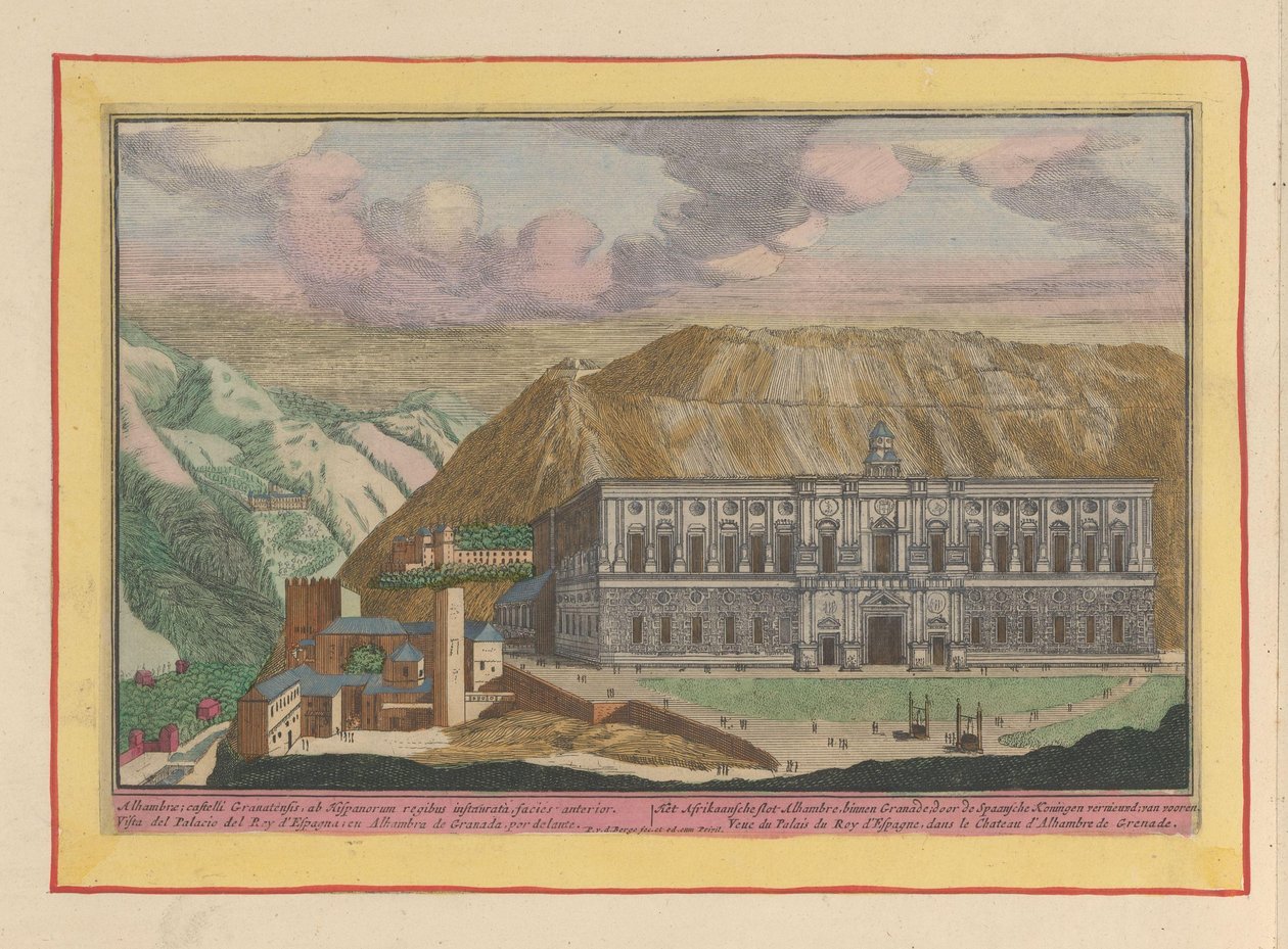 Udsigt til Karel V i Granadas palads i Granada Den afrikanske slot alhambre inden for Granade; fornyet af de spanske konger; Van Vooren (titel på objekt) Theatrum Hispaniae (...) (serietitel) af Pieter van den Berge
