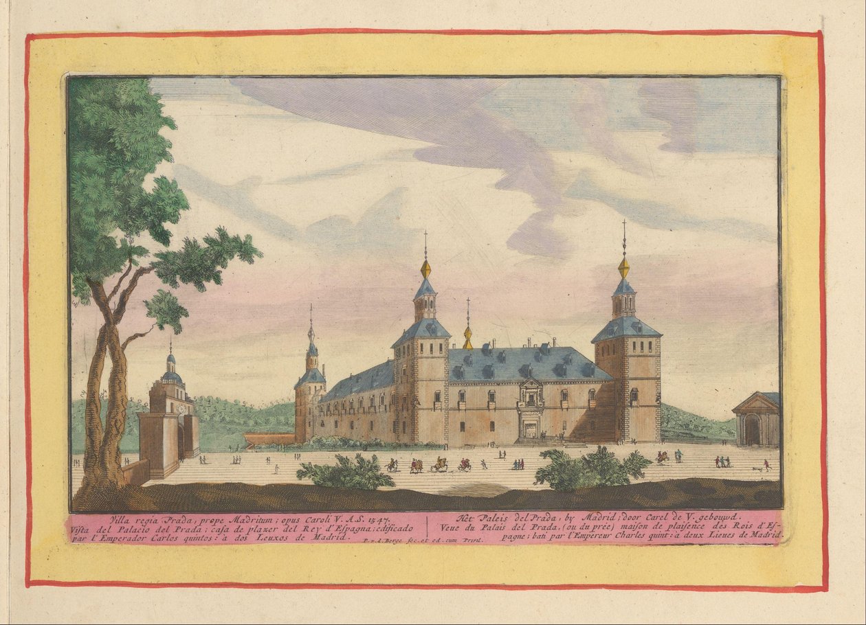 Royal Palace of El Pardo nær Madrid Palace del Prada, ved Madrid, bygget af Carel de V. (titel på objektet) Theatrum Hispaniae (...) (serietitel) af Pieter van den Berge