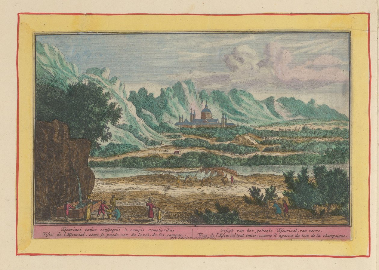 Landskab med Escorial Gesigt af hele Escurial, langvejs fra (titel på objekt) Theatrum Hispaniae (...) (serietitel) af Pieter van den Berge