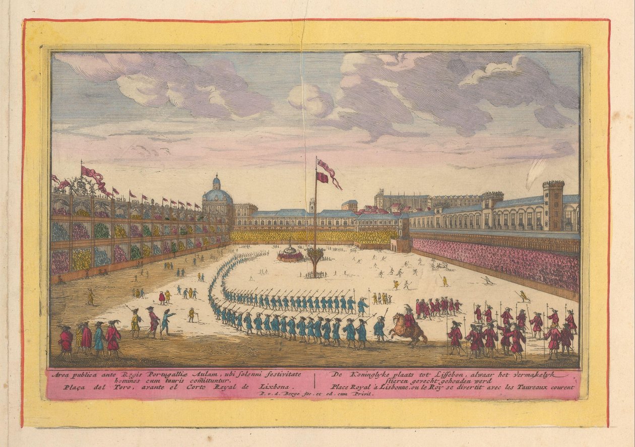 Paleisplein i Lissabon Koninglyke sted til Lissebon, hvor tyren blev holdt (titel på objekt) Theatrum Hispaniae (...) (serietitel) af Pieter van den Berge