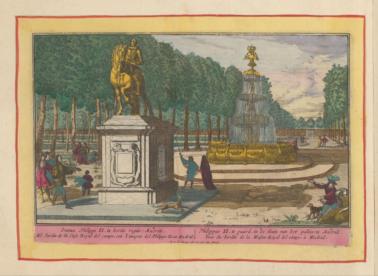 Rytterstatue af Philip II i Paladshaven i Madrid Filip II til hest, i paladsets have i Madrid (titel på objektet) Theatrum Hispaniae (...) (serietitel) af Pieter van den Berge