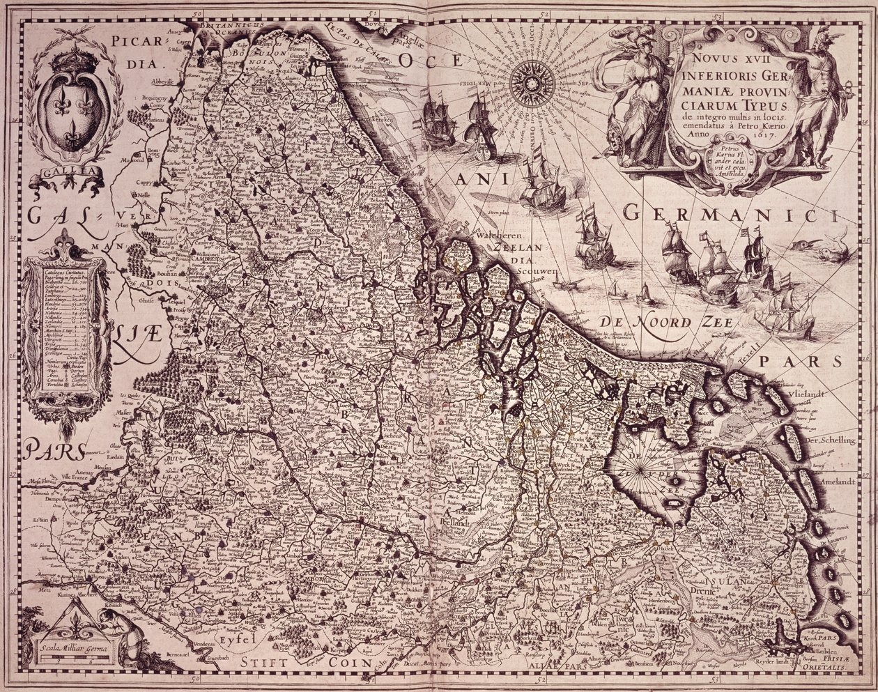 Kort over provinsen De Forenede Holland (gravering) af Pieter van den Keere