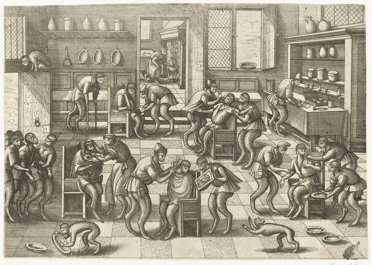 Frisør- og kirurgerbutik Abespil (serietitel) af Pieter van der Borcht (I)