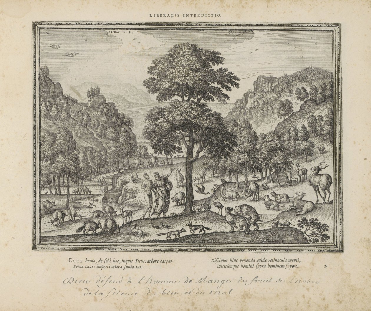 Gud viste Adam het paradijs Liberalt forbud (titel på objekt) De hellige emblemer og begge testamenters hovedhistorier (Oude Testamente) (serietitel) Billeder og figurer af bøger (serietitel) af Pieter van der Borcht (I)