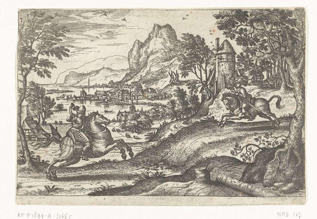 Landskab med to ryttere. af Pieter van der Borcht (I)