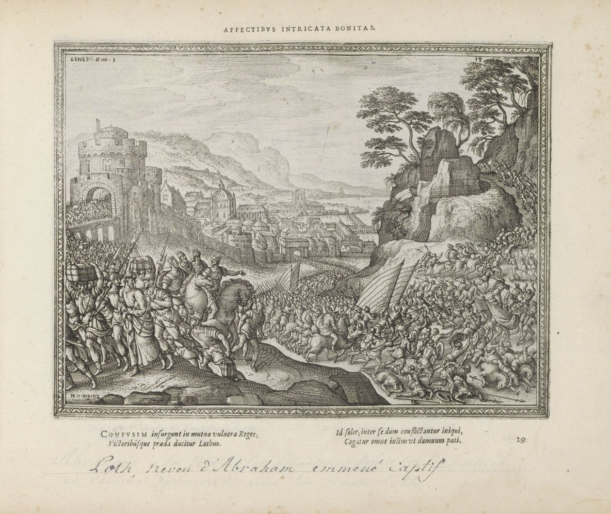Lot bliver vejvoeder fra Sodoma Affektion indviklet godhed (titel på objekt) De hellige emblemer og begge testamenters hovedhistorier (Oude Testamente) (serietitel) Billeder og figurer af bøger (serietitel) af Pieter van der Borcht (I)