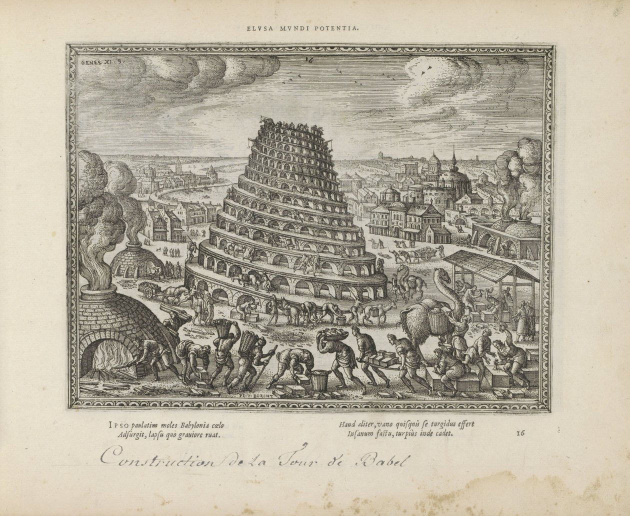 Toren van Babel Elusa mundi potenia (titel på objekt) De hellige emblemer og begge testamenters hovedhistorier (Oude Testamente) (serietitel) Billeder og figurer af bøger (serietitel) af Pieter van der Borcht (I)