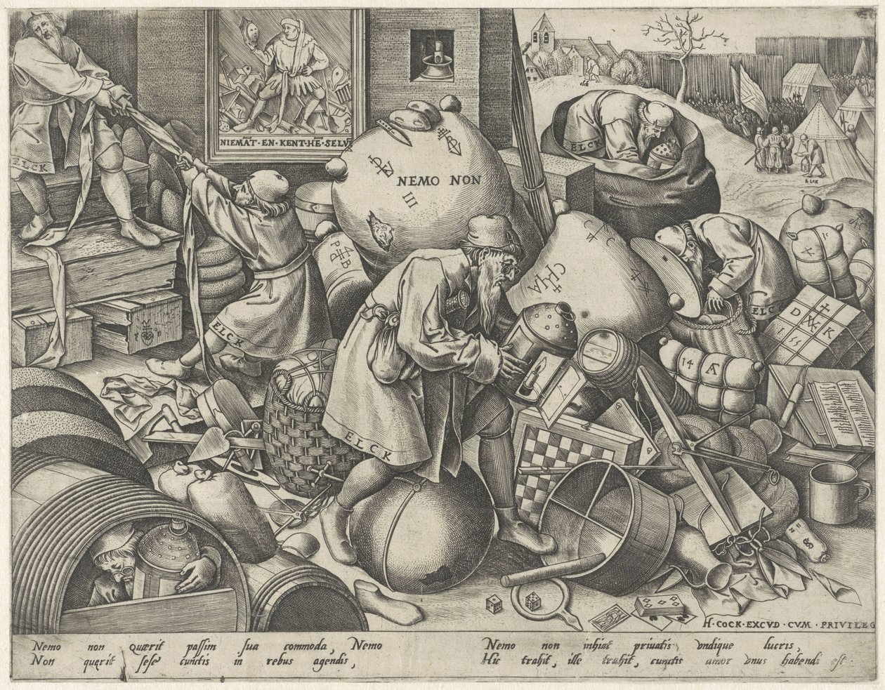 hver mand Allegori om selviskhed Elck (titel på objekt) af Pieter van der Heyden