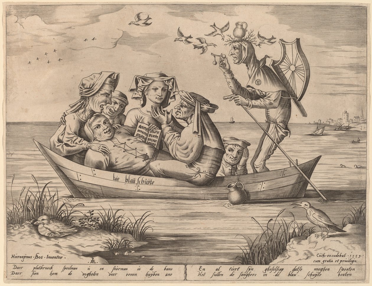 Die Blau Schuyte (Nårernes skib) af Pieter van der Heyden after Hieronymus Bosch