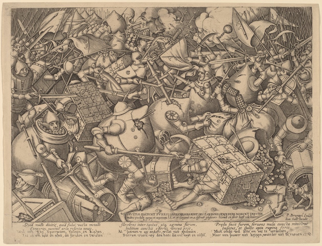 Kampen om pengesækkene og de stærke kasser af Pieter van der Heyden after Pieter Bruegel the Elder