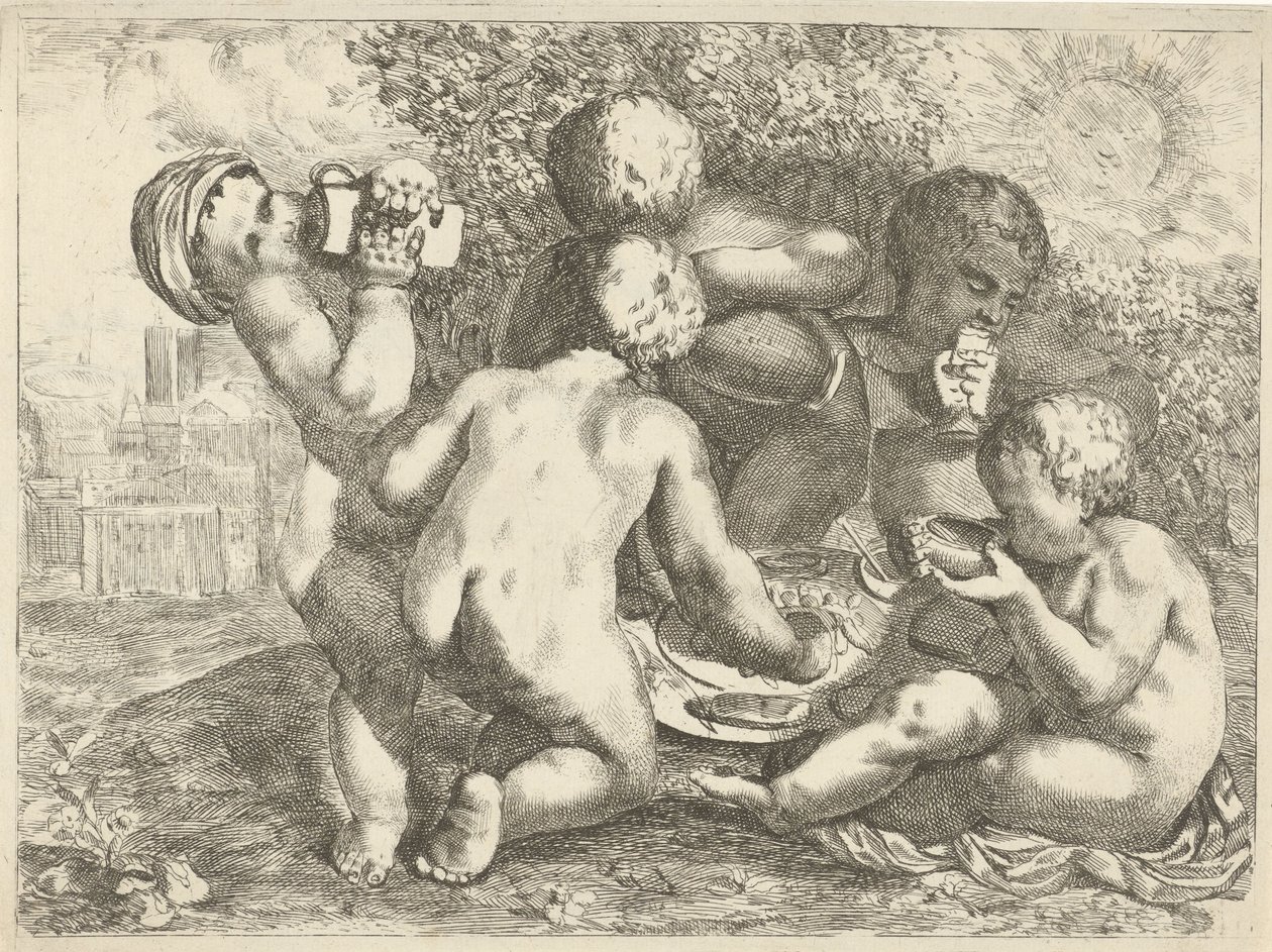 Bacchanal med fem putti af Pieter van der Plas (II)