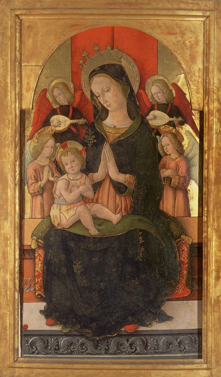 Madonna og barn med engle (tempera på panel) af Pietro Alemanny