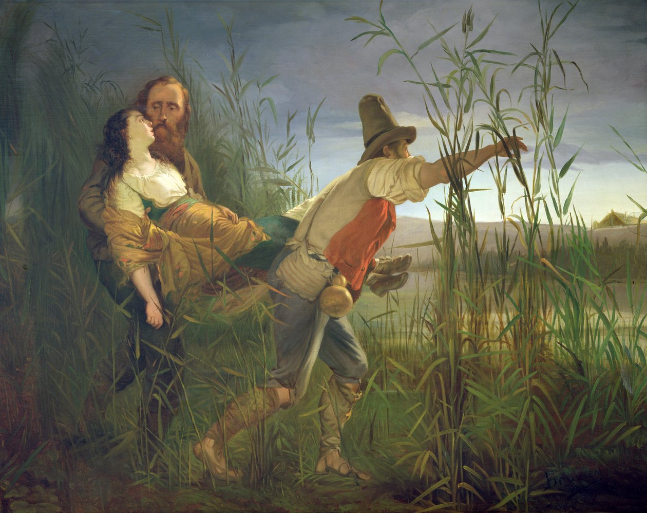 Garibaldi bærer sin døende Anita gennem sumpene i Comacchio af Pietro Bauvier