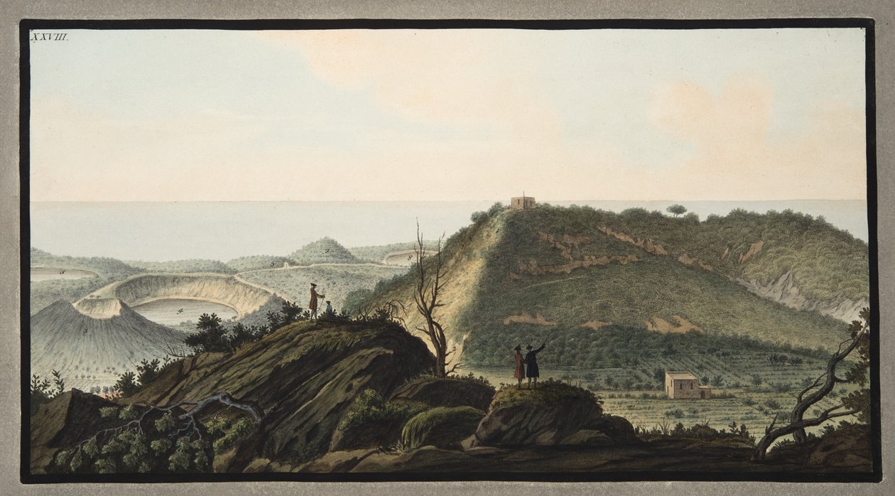 Udsigt fra toppen af Monte Gauro eller Barbaro ind i dets krater, Plade XXVIII, fra 