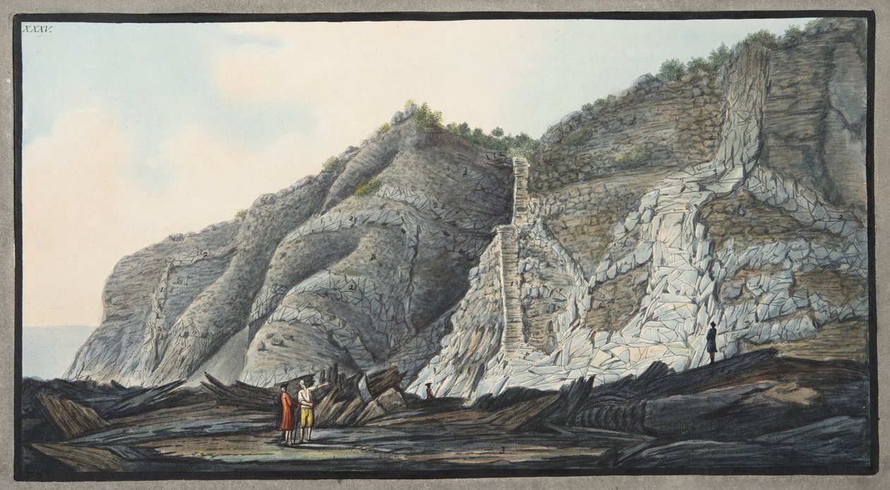 Udsigt over en del af indersiden af keglen på Somma-bjerget, plade XXXV, fra "Campi Phlegraei": Observations on the Volcanoes of the Two Sicilies", af Sir William Hamilton (1730-1803), udgivet af af Pietro Fabris